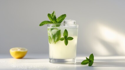 Refreshing Homemade Lemonade with Ice Cubes and Mint