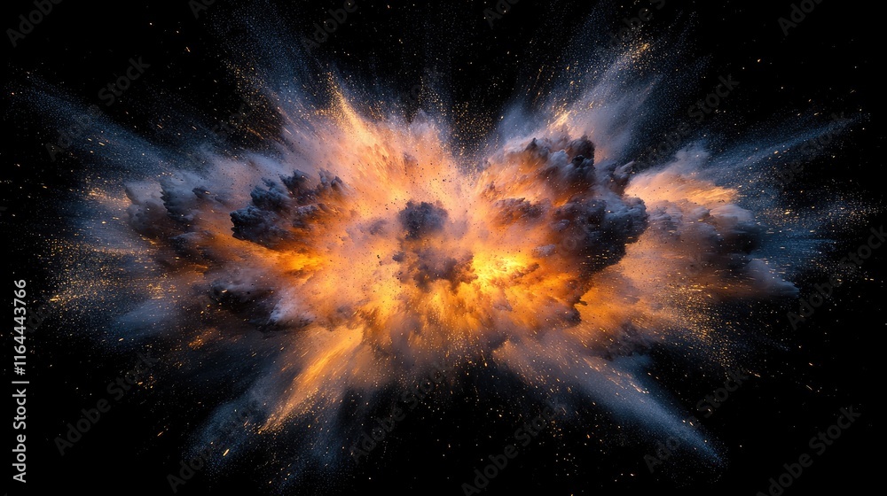 Wall mural dynamic explosion of vibrant flames and smoke against a black background creating an intense and dra