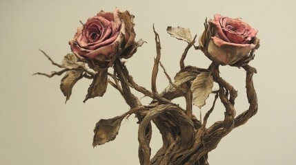 Dried and Withered Rose Bush Capturing the Beauty of Decay and Nostalgia in Nature's Artistry