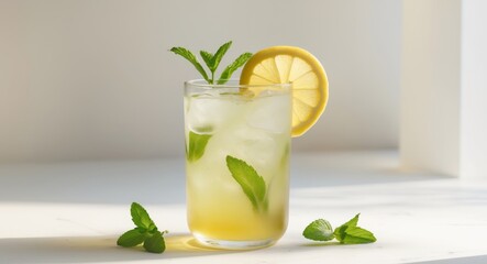 Fototapeta premium Refreshing Summer Iced Tea with Lemon and Mint