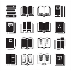 Book icons set, logo isolated on white background, vector illustration. Book icons stack of books line art vector illustration
