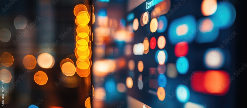 Poster bokeh effect of a digital display controller illustrating modern media interaction with vibrant colo