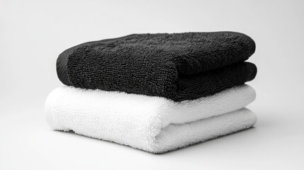 Stacked Black and White Towels on Minimalist Background for Spa and Home Decor Concepts