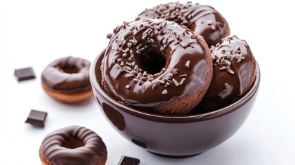 Bowl of chocolate donuts topped with sprinkles alongside cocoa brownie batter showcasing delicious dessert options