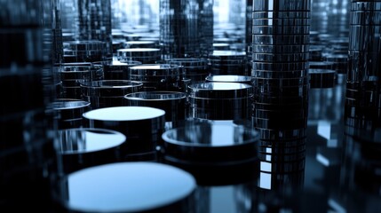 Exploring industrial reflections in a futuristic cityscape digital art abstract environment