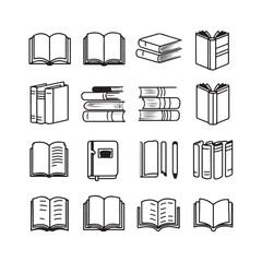 Book icons set, logo isolated on white background, vector illustration. Book icons stack of books line art vector illustration
