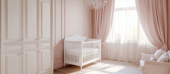 Stylish nursery featuring soft pink walls elegant white crib and contemporary decor perfect for modern baby room design ideas