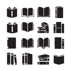 Book icons set, logo isolated on white background, vector illustration. Book icons stack of books line art vector illustration
