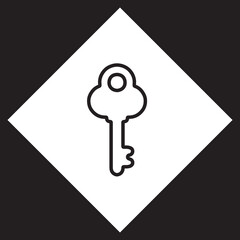 Key icon vector. Key logo design. Key vector icon illustration in rhombus isolated on black background