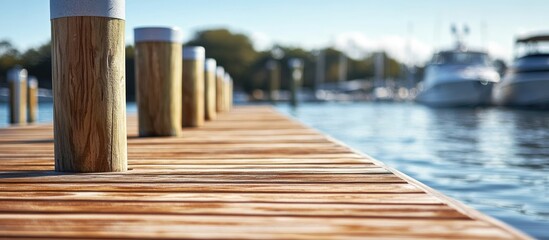 Detailed close-up of a wooden dock extension highlighting craftsmanship for marine and boating enthusiasts in a serene waterfront setting