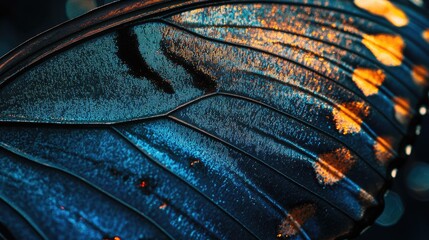 Fototapeta premium Intricate close-up of butterfly wing showcasing vibrant colors and delicate patterns in natural light