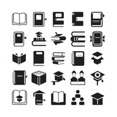 Book icons set, logo isolated on white background, vector illustration. Book icons stack of books line art vector illustration
