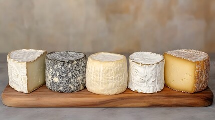 Assorted Gourmet Cheese Selection on Wooden Board