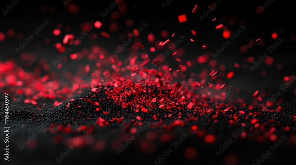 Poster red bokeh particles on black background in 3d rendering for abstract artistic visuals and design ele