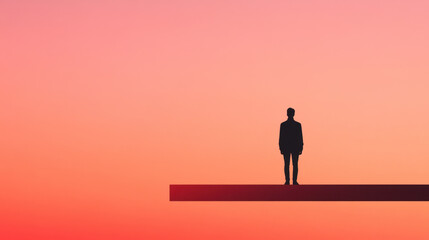 The lonely, A figure stands at the edge of a bridge during sunset, creating a dramatic silhouette against the vibrant sky, perfect for themes of solitude and contemplation.