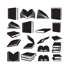 Book icons set, logo isolated on white background, vector illustration. Book icons stack of books line art vector illustration
