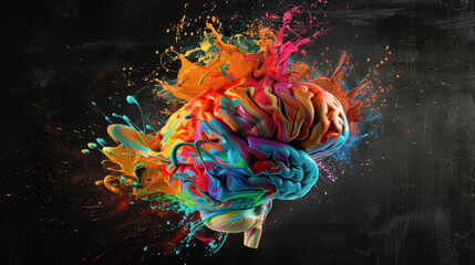 A colorful brain with a splash of paint on it