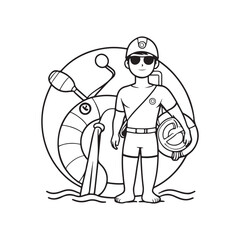 Lifeguard holding a rescue buoy silhouette vector black color design and solid white background 