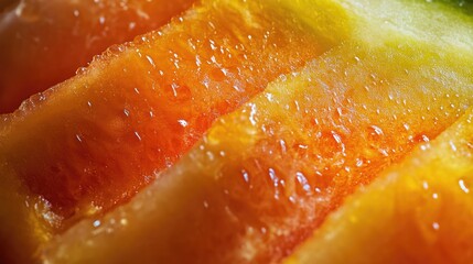 Macro view of vibrant orange and watermelon slices highlighting juicy textures and fresh colors perfect for food photography.