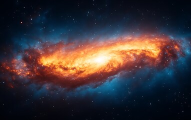 Fiery orange and blue nebula in space.
