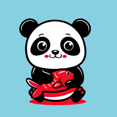 Obraz premium panda bear with a red fish 2
