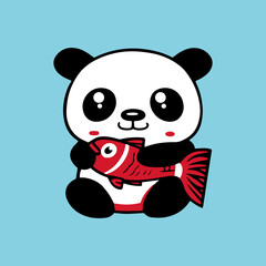 Fototapeta premium panda bear with a red fish 4