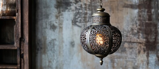 Antique metalwork lamp featuring intricate designs ideal for enhancing vintage aesthetics in home...