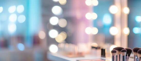 Abstract blurred makeup room with soft bokeh effects perfect for beauty blog backgrounds and promotional material usage