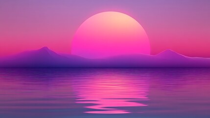Pink Sunset Over Silhouetted Mountains and Calm Water