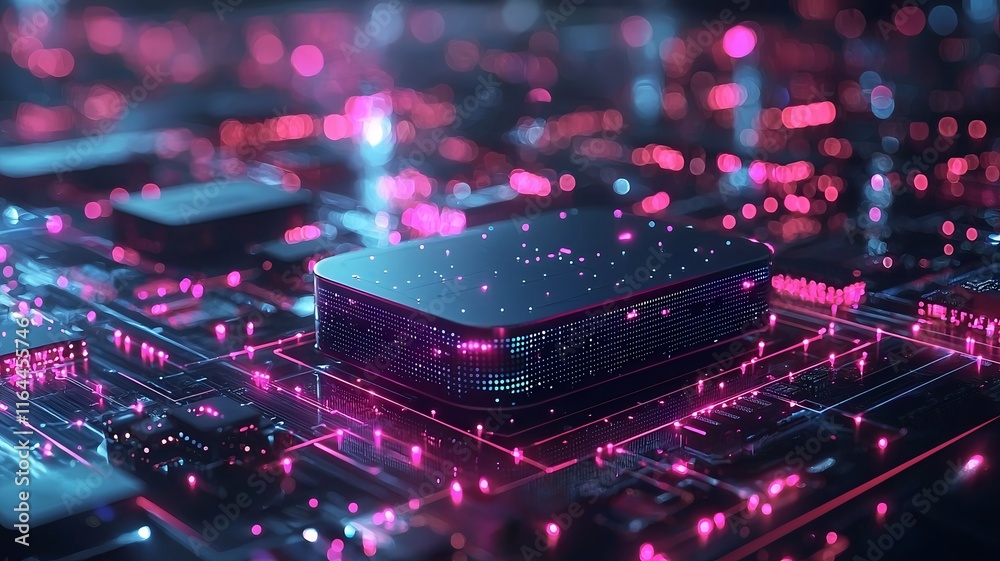 Poster quantum router projecting secure data streams concept for instant communication