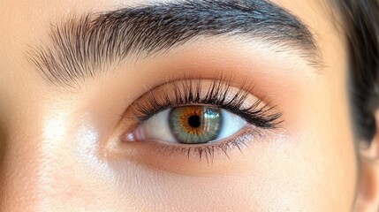 Obraz premium Detailing the beauty of eyelash extensions on a close-up eye showcasing natural lashes and vibrant eye color with flawless skin.