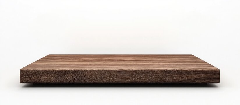 Elegant wooden display platform on a minimalistic white background ideal for showcasing art or photography presentations