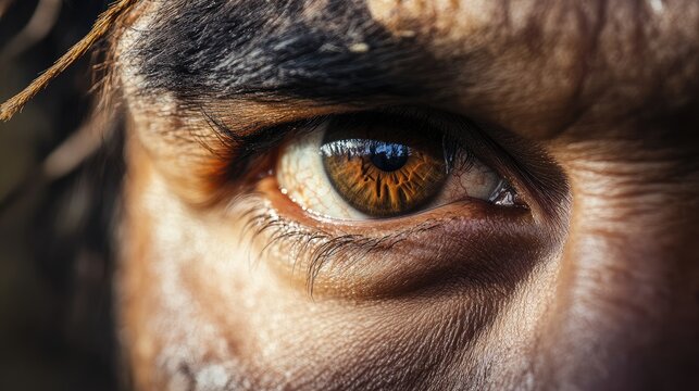 Close up of a human eye reflecting Neolithic ancestry with intricate details and expressive features showcasing ancient heritage and emotion
