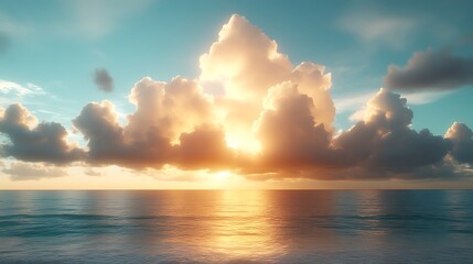 Golden Sunset Clouds Over Calm Ocean Water