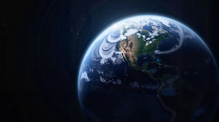 Stunning view of earth from space highlighting north america's coastline at night