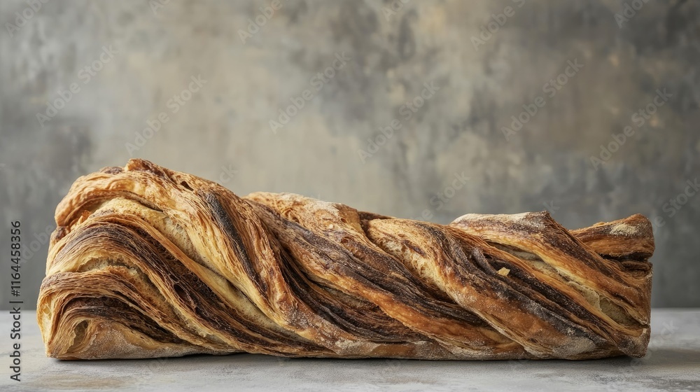 Canvas Prints Cinnamon twisted loaf bread with a rustic appearance set against a textured gray background in still life composition