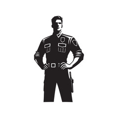 Security guard standing watch silhouette vector black color design and solid white background 