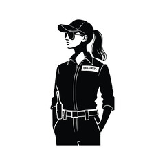 Security guard standing watch silhouette vector black color design and solid white background 