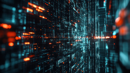 Dynamic data visualization cyber space digital art futuristic environment wide angle view