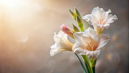 Obraz premium Elegant Cream Gladioli in Soft Light A Delicate Floral Arrangement