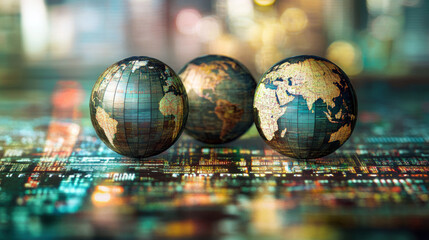 Global connectivity exploring digital earth overlaid with data visualizations urban environment