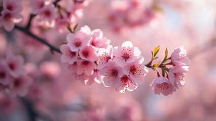 Stunning Close-Up of Delicate Pink Cherry Blossoms in Full Bloom, Spring Serenity