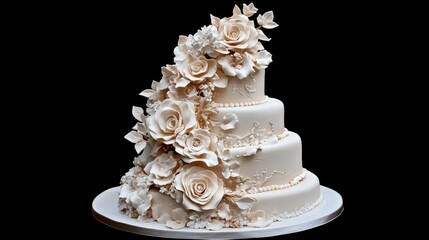 Elegant tiered wedding cake adorned with delicate floral decorations for a sophisticated celebration.