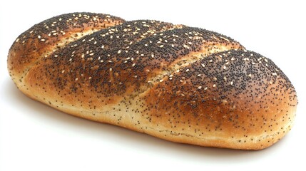 Assorted bakery bread varieties including poppy seed loaf, sesame seed bun, and stuffed pie on a clean white background