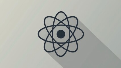 Abstract Atom Icon, Science, Technology, Energy, Physics Symbol with Long Shadow Illustration