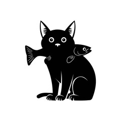 black cat with salmon on his mouth