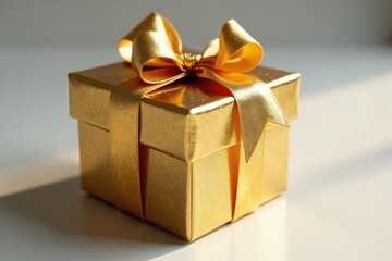 Obraz premium Gilded present, tied with a sophisticated bow, metallic, golden present, wrapped