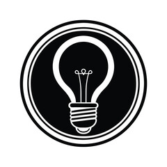 Bulb in Circle Silhouette Logo - Icon Vector Art in Black Design