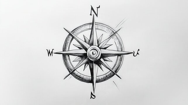 Intricate drawing of a compass design showcasing cardinal directions in a detailed and artistic manner