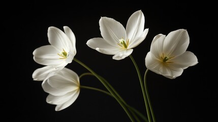 Fototapeta premium Elegant white tulip flowers gracefully arranged against a dark background showcasing their delicate beauty and seasonal charm